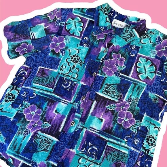 Vintage Shirt Funky 80s Print Collared Short Sleeved Top Light Shoulder Pads - Picture 1 of 9